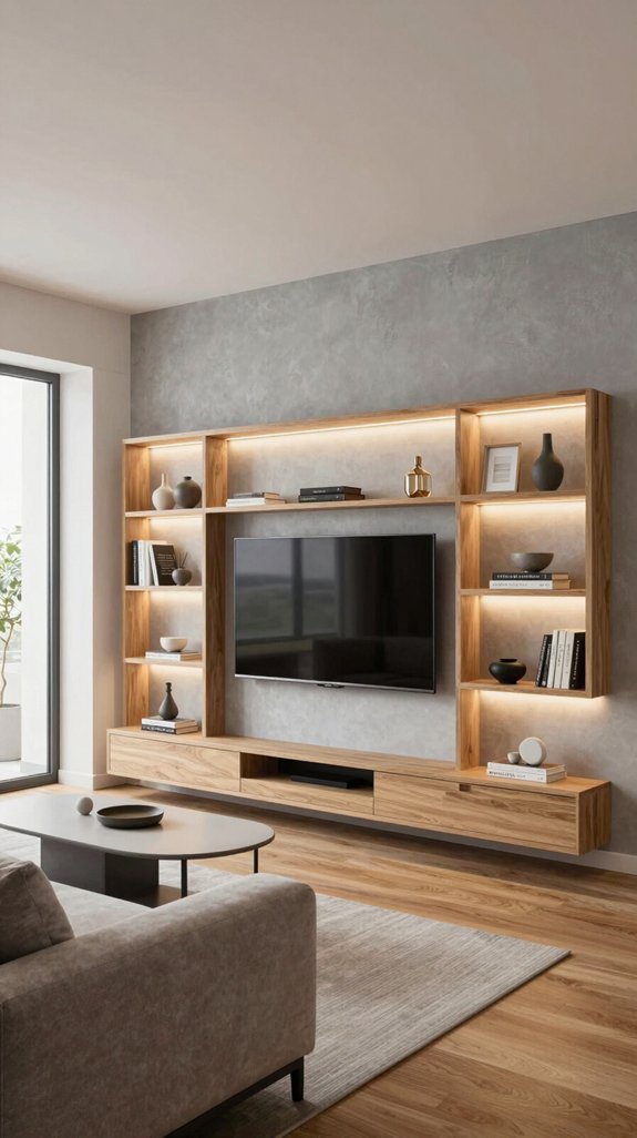 16 LED TV Panel Design Ideas for Living Rooms 11 architectural shelving design integration