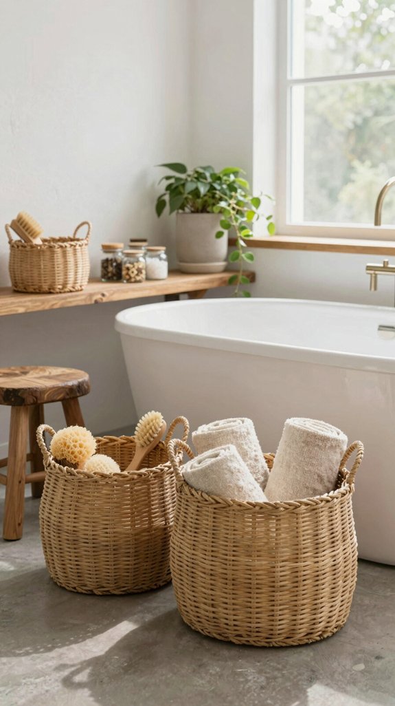 25 Bathroom Accessories Ideas That Elevate Your Decor 19 authentic woven rattan organizers