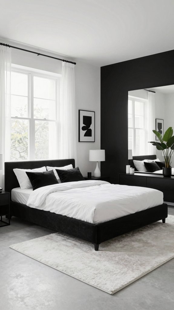 14 Black and White Bedroom Ideas That Never Go Out of Style 3 balanced black and white design