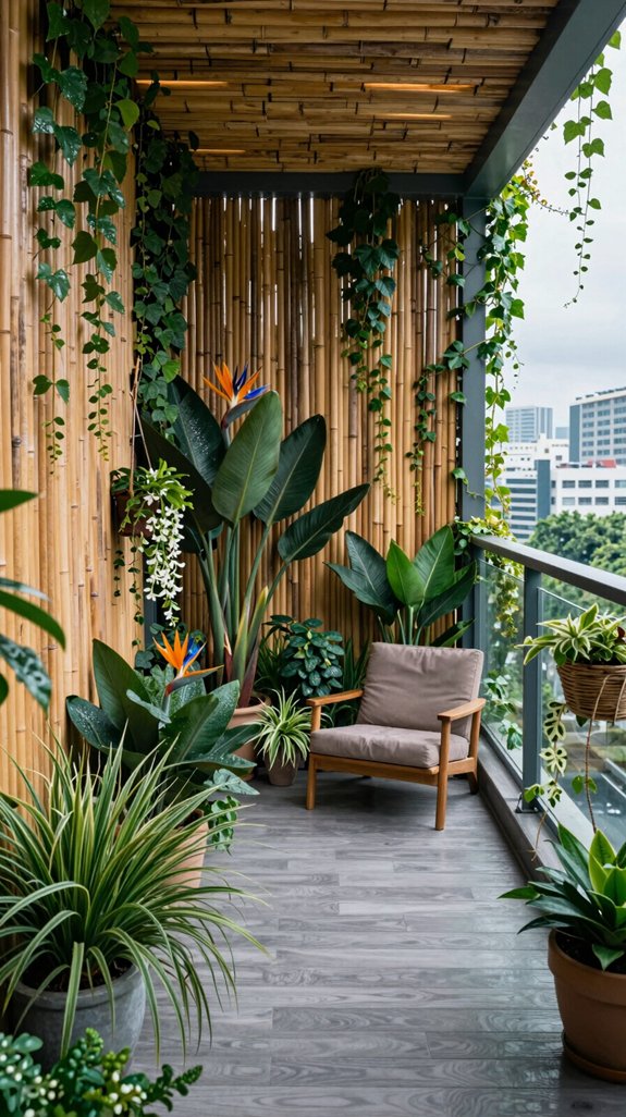 bamboo privacy screens with greenery