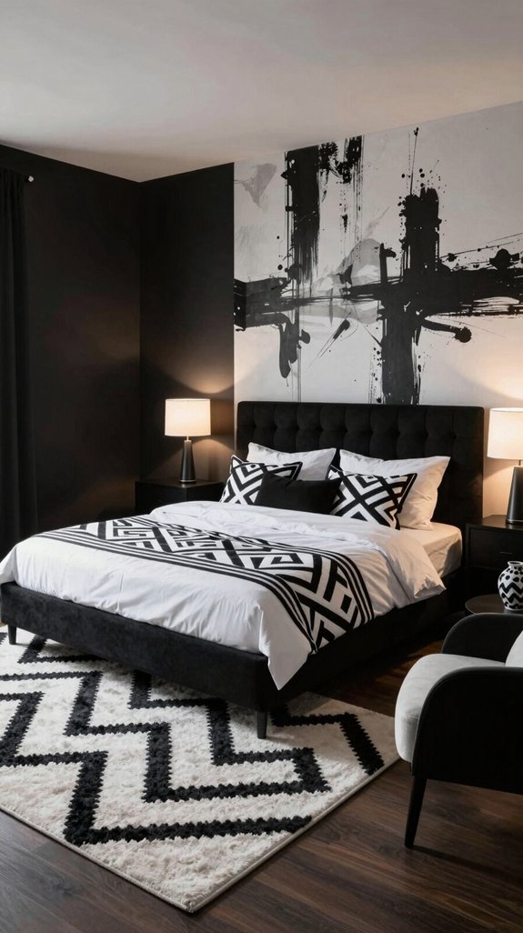15 Black Bedroom Ideas for a Bold Interior 10 black and white patterns