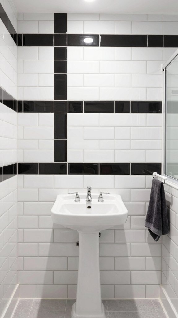 22 Black and White Bathroom Ideas for Timeless Contrast 18 black tiles accent white walls