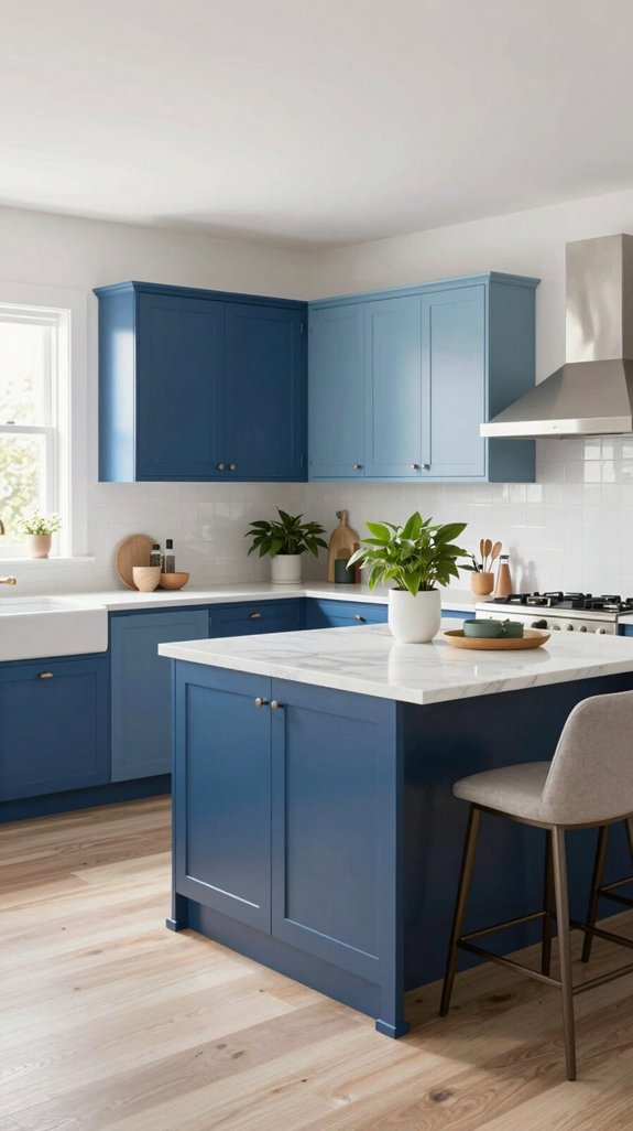 blue cabinets create spaciousness