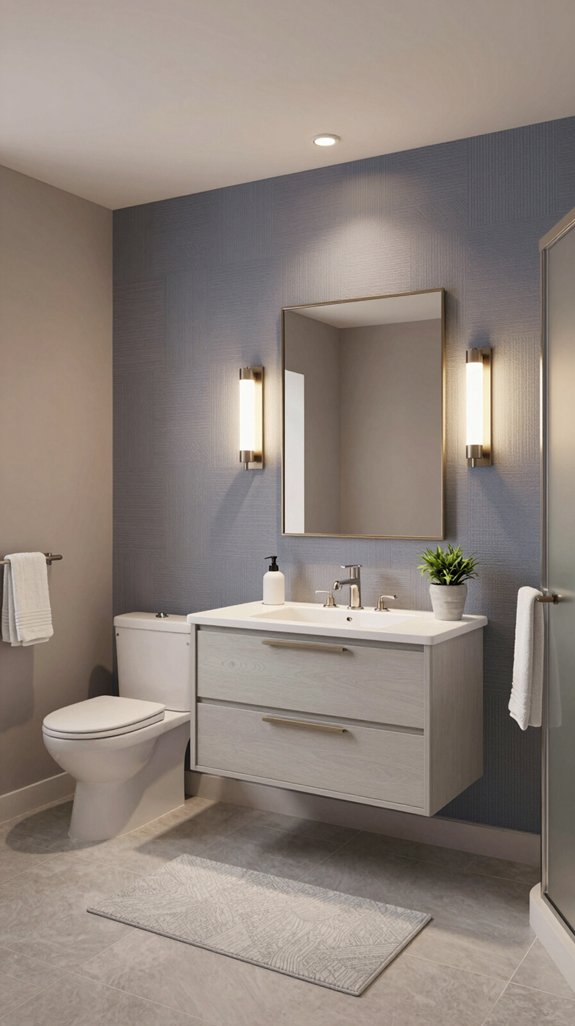 20 Neutral Bathroom Ideas That Feel Warm and Inviting 12 blue wallpaper accents elevate