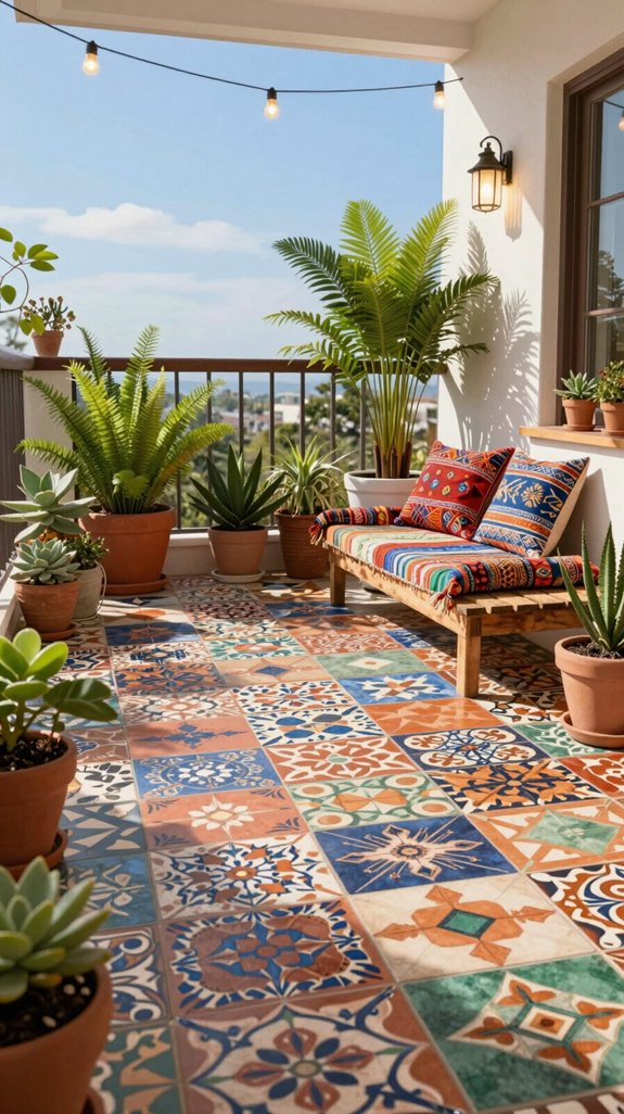 18 Balcony Flooring Ideas That Transform Your Space 16 bohemian balcony with tiles
