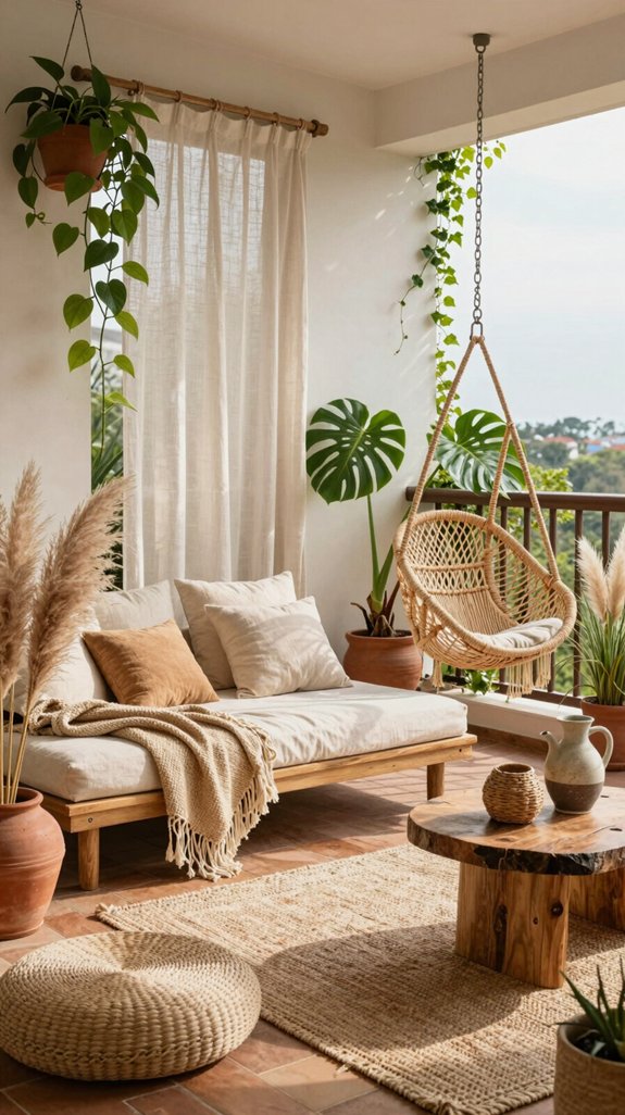 boho balcony with greenery