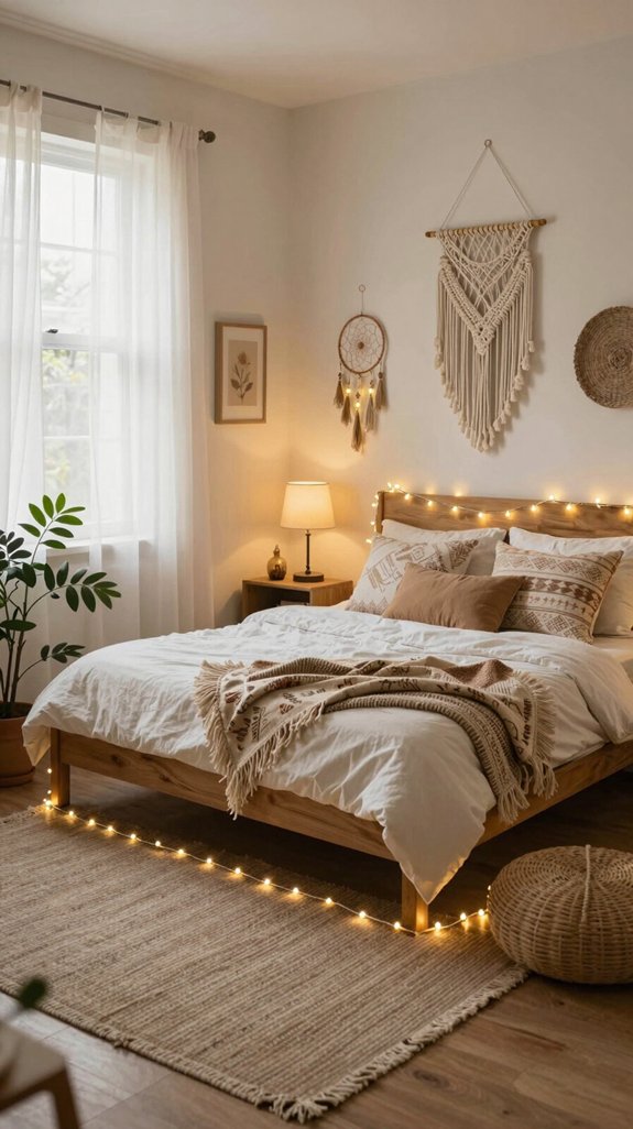 12 Fairy Lights Bedroom Ideas for a Magical Touch 6 boho warm toned fairy lights