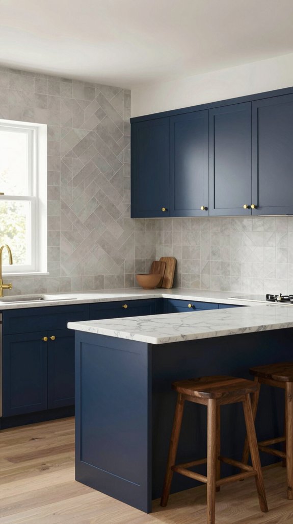 21 Small Kitchen Ideas on a Budget That Look Expensive 16 bold cabinets understated tiles