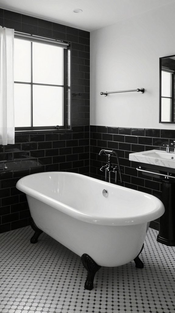 22 Black and White Bathroom Ideas for Timeless Contrast 10 bold freestanding tub design
