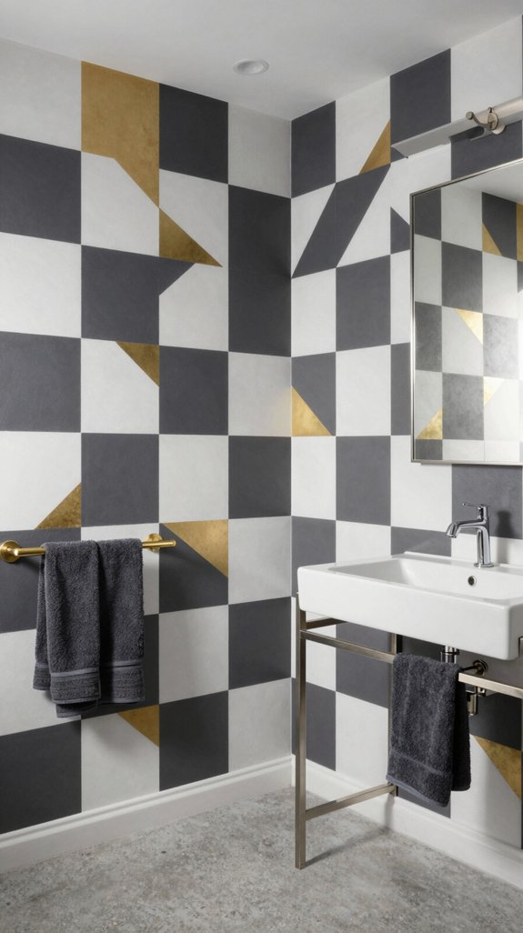 20 Wallpaper Bathroom Ideas That Transform Plain Walls 8 bold geometric bathroom wallpaper
