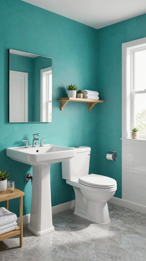 25 Blue Bathroom Ideas for a Calm Coastal Vibe 13 bold teal wallpaper impact