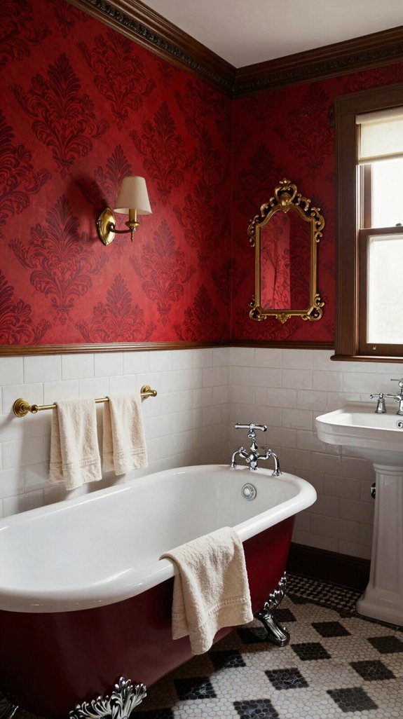 20 Vintage Bathroom Ideas With Timeless Appeal 11 bold wallpaper enhances spaces