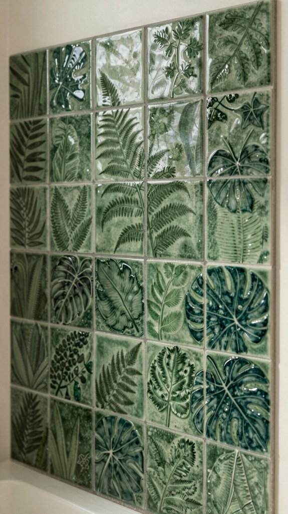18 Dark Green Bathroom Ideas for a Bold, Moody Look 18 botanical tile design inspiration