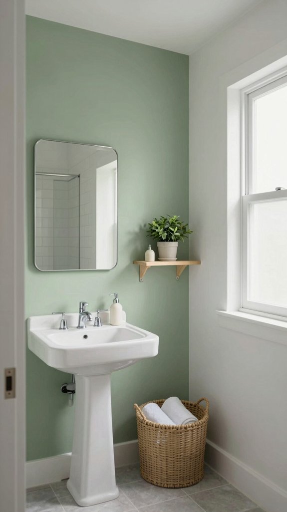 22 Apartment Bathroom Decor Ideas That Are Renter-Friendly 4 calming sage green accents