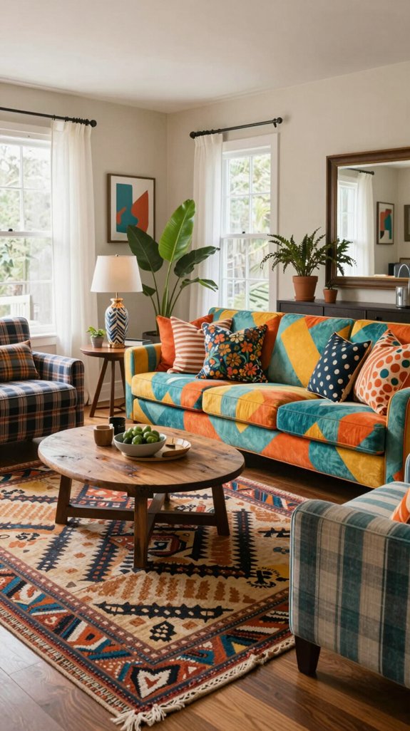 17 American Living Room Design Ideas for Comfortable Homes 11 clashing patterns create uniqueness