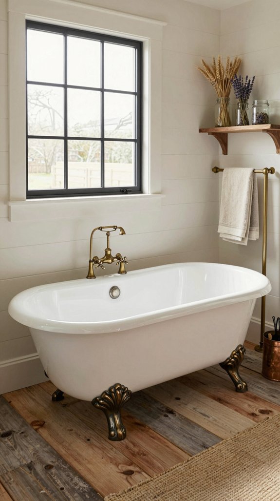 24 Farmhouse Bathroom Ideas With Rustic Charm 19 clawfoot tub farmhouse centerpiece