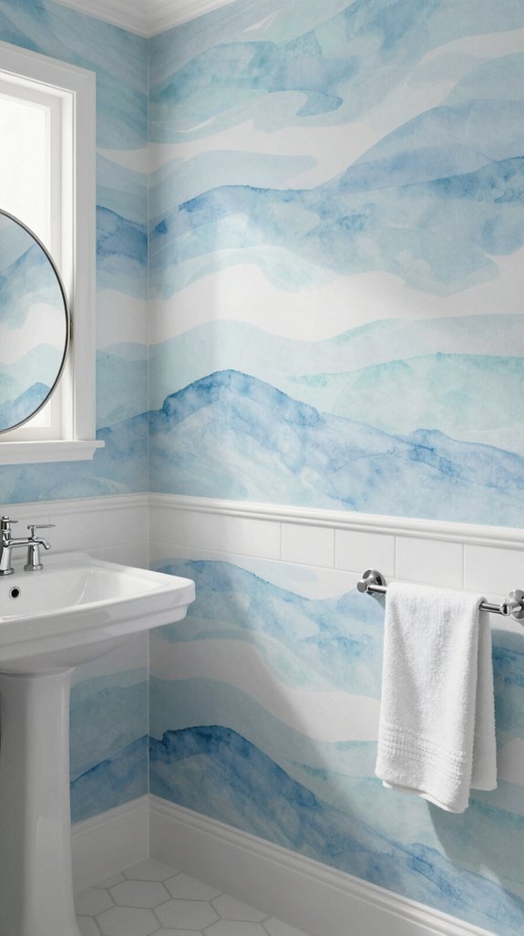 25 Blue Bathroom Ideas for a Calm Coastal Vibe 15 coastal charm wallpaper options