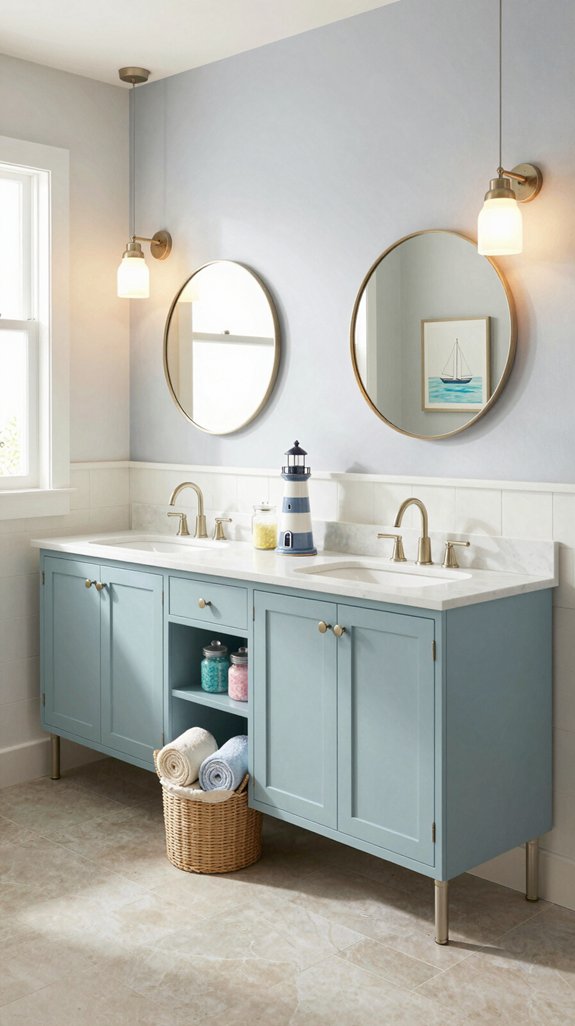 25 Blue Bathroom Ideas for a Calm Coastal Vibe 12 coastal charm with storage