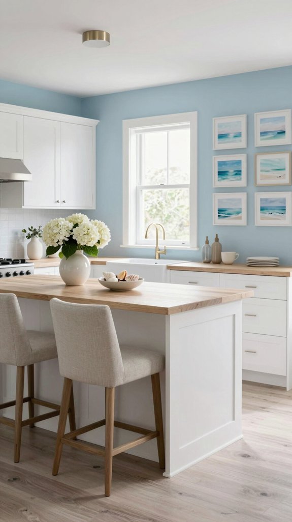 coastal kitchen with blues