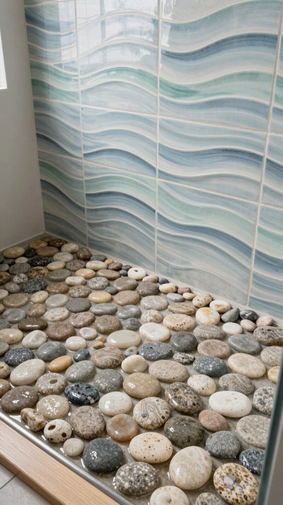 coastal shower pebble mosaic