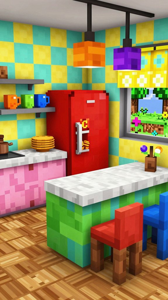 14 Minecraft Kitchen Ideas for Creative Builds 6 colorful retro kitchen design