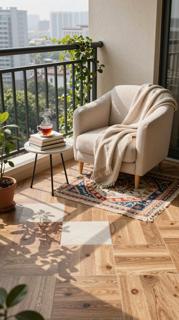 comfortable balcony reading nook