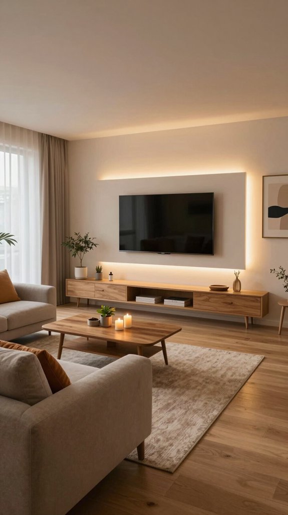16 LED TV Panel Design Ideas for Living Rooms 3 cozy ambiance with soft lighting