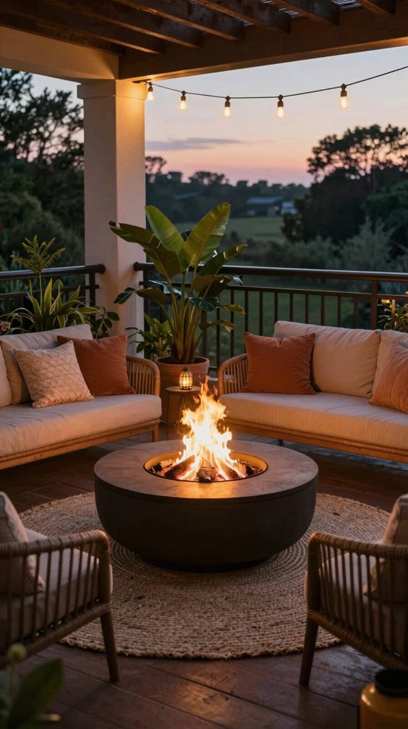 21 Balcony Decoration Ideas to Refresh Your Outdoor Space 18 cozy balcony fire pit