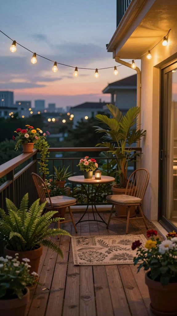 21 Balcony Decoration Ideas to Refresh Your Outdoor Space 7 cozy balcony string lights