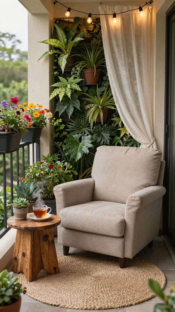 cozy balcony with seating