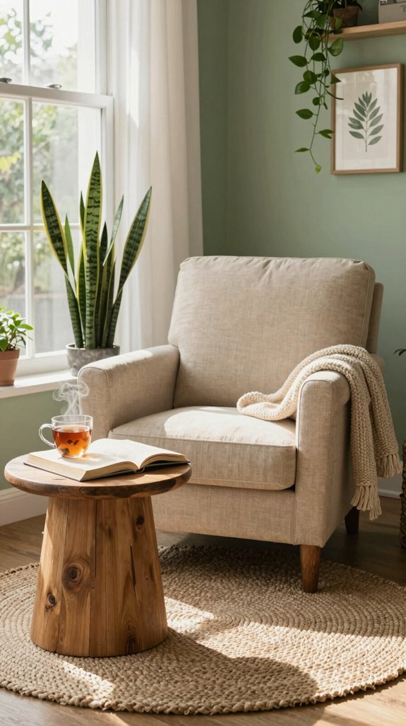 13 Earthy Bedroom Ideas for a Natural Feel 8 cozy oversized armchair sanctuary