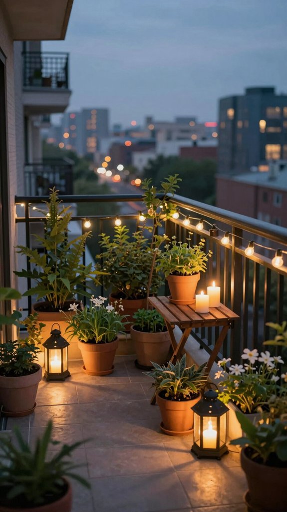 14 Tiny Balcony Garden Ideas for Urban Green Living 9 cozy string lights ambiance