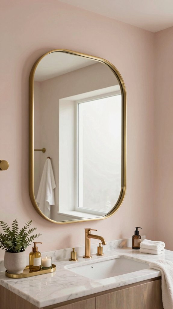 curved brass mirrors enhance aesthetics