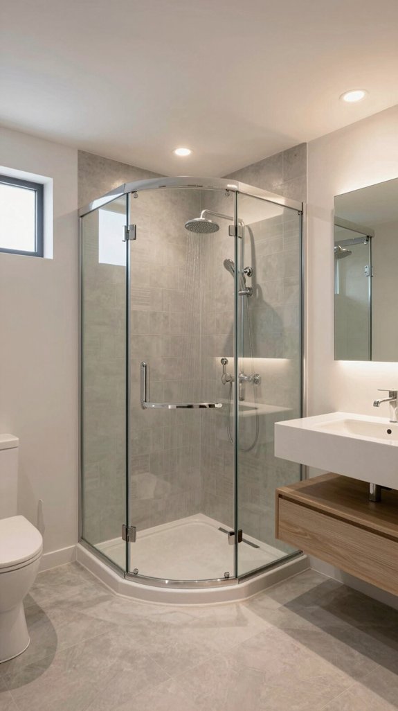 16 Basement Bathroom Ideas That Feel Bright and Inviting 12 curved glass shower enclosures