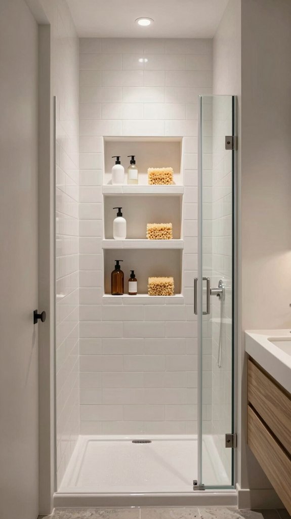 19 Long Narrow Bathroom Ideas That Improve Flow 12 customizable shower storage solutions