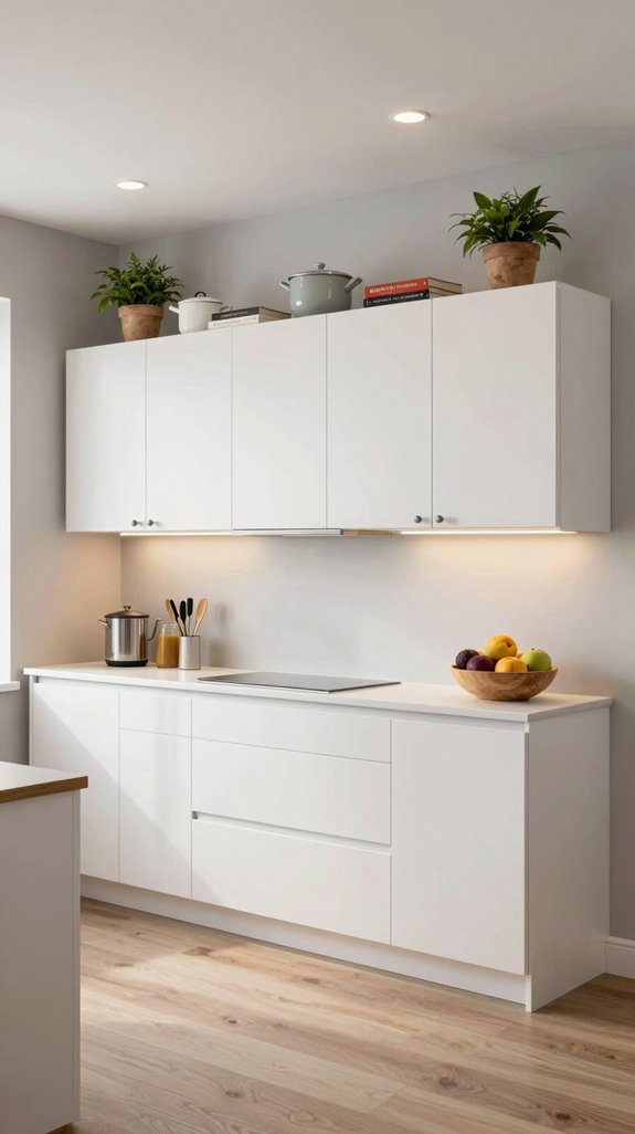 decorative showcase above cabinets