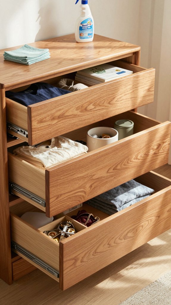 deep clean dresser interiors