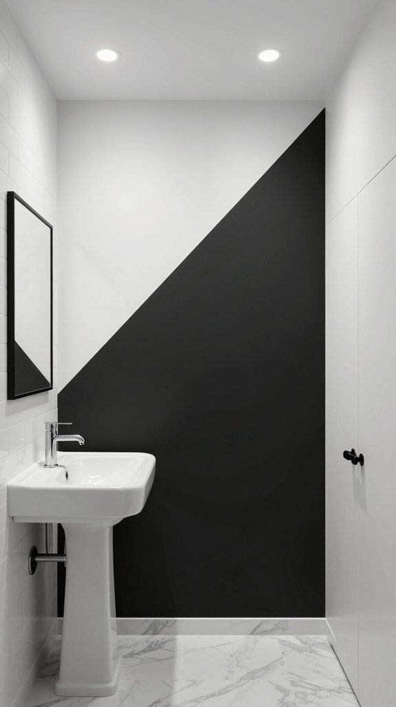 22 Black and White Bathroom Ideas for Timeless Contrast 6 diagonal black and white design
