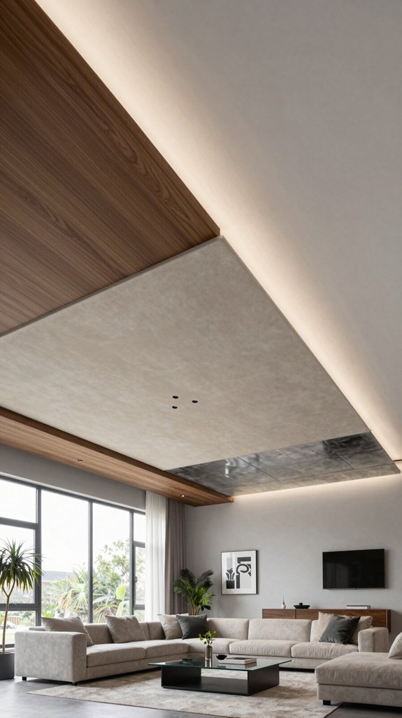 17 Living Room False Ceiling Design Ideas for Modern Homes 7 diverse ceiling material options
