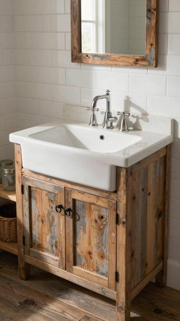 24 Farmhouse Bathroom Ideas With Rustic Charm 12 durable apron front sink design