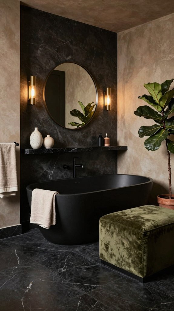17 Black Bathroom Ideas That Feel Bold and Luxurious 4 earthy warmth jewel tone sophistication