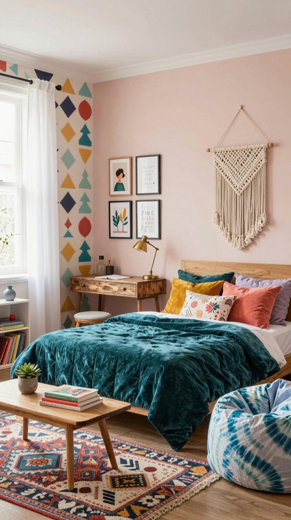 eclectic bedroom texture accents