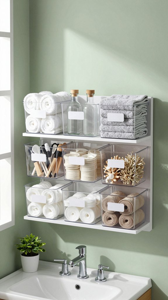 efficiently organized bathroom bins