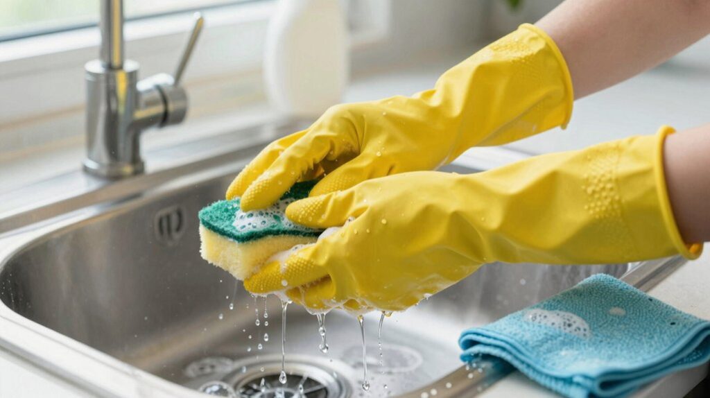 effortless scrubbing with gloves