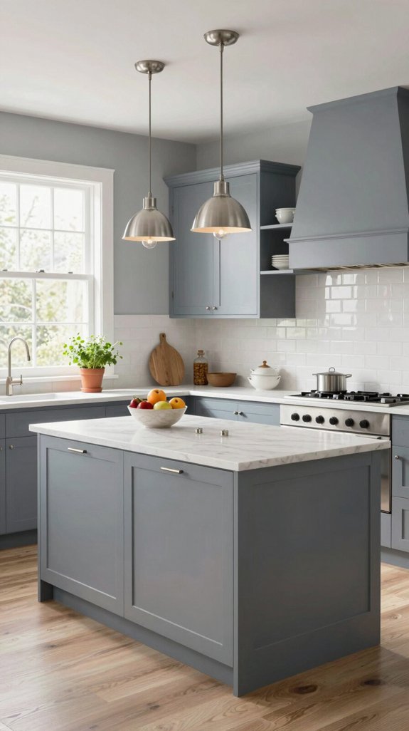 elegant bluish gray kitchen shades