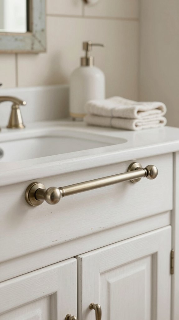 24 Farmhouse Bathroom Ideas With Rustic Charm 17 elegant brushed nickel fixtures