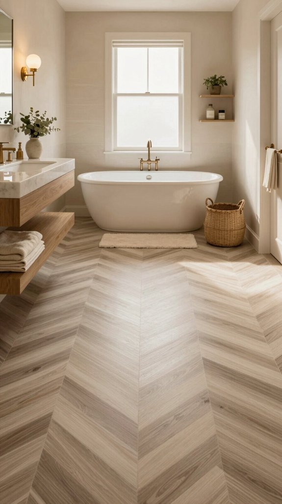 18 Warm Neutral Bathroom Ideas for a Cozy Retreat 15 elegant chevron tile designs