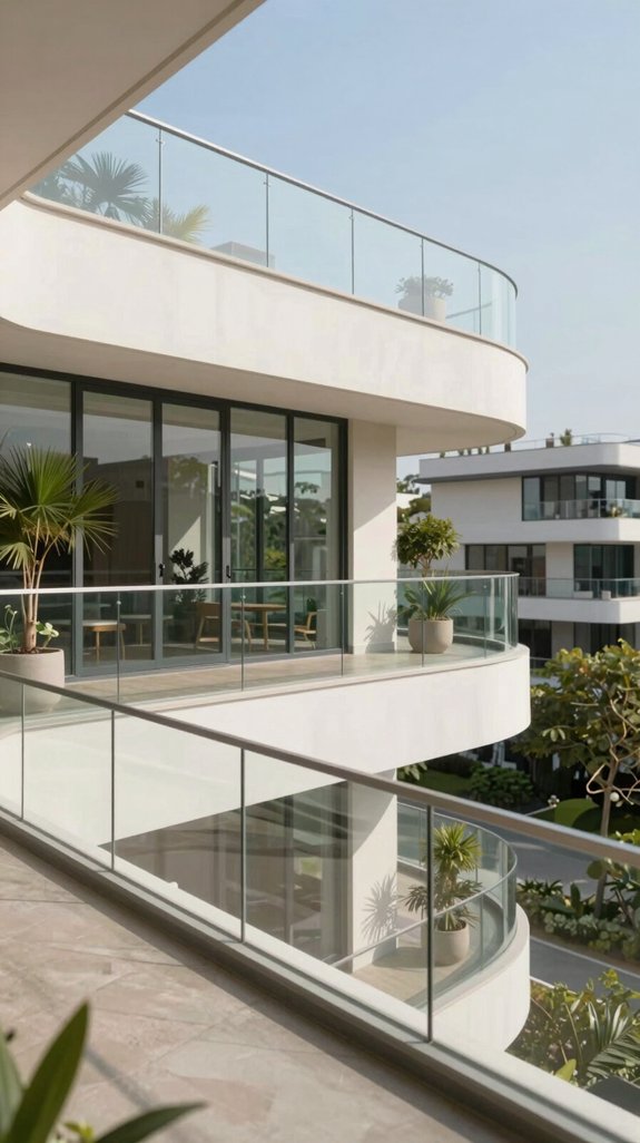 elegant curved glass railings