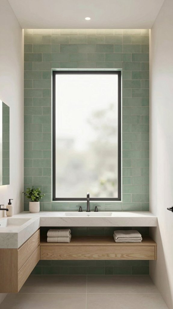 24 Sage Green Bathroom Ideas for a Calm and Modern Look 15 elegant green tile framing