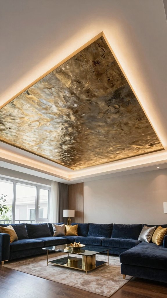 17 Living Room False Ceiling Design Ideas for Modern Homes 9 elegant metallic panel designs